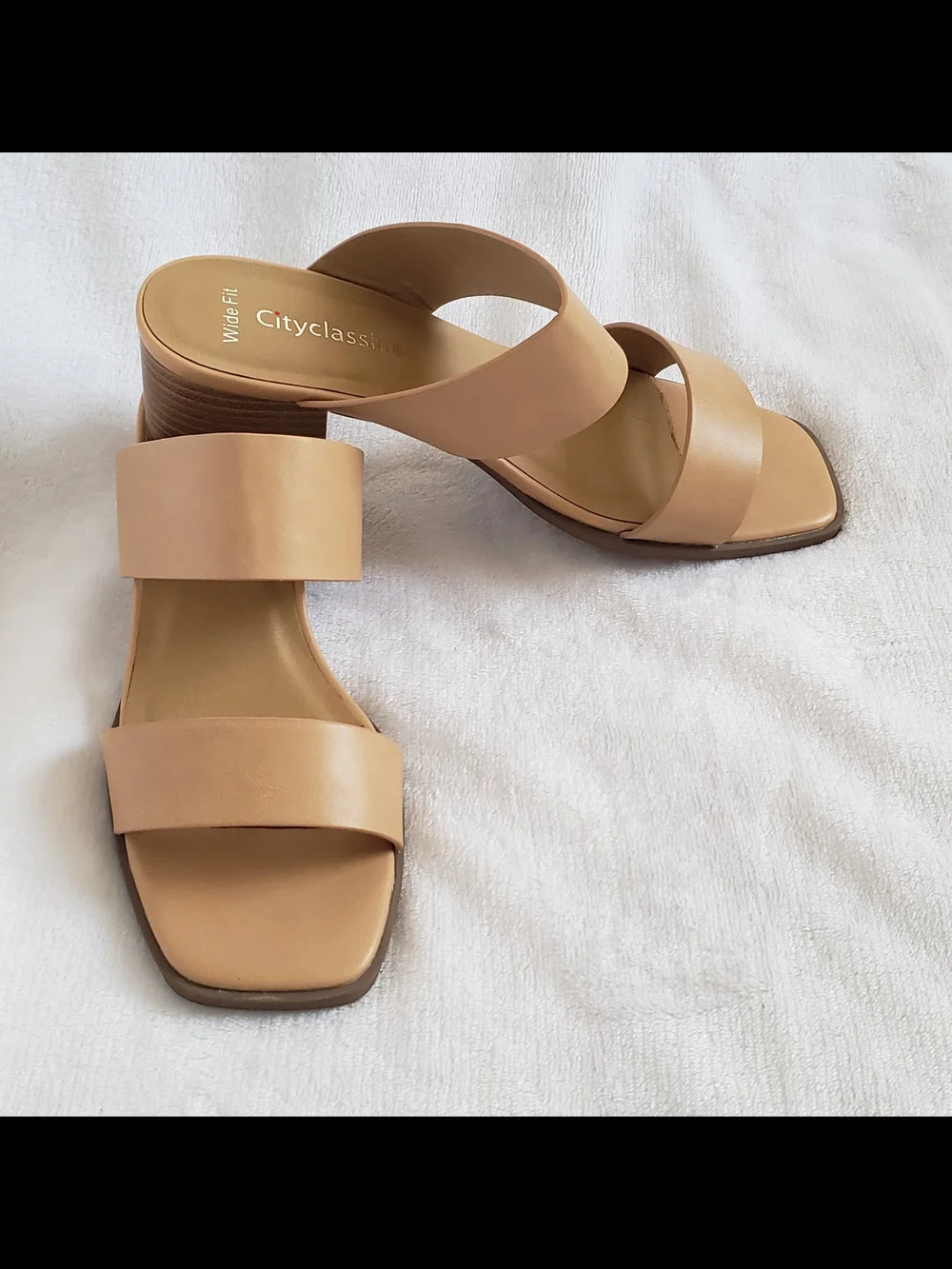 Wide Fit Tan Leather Slide Sandals